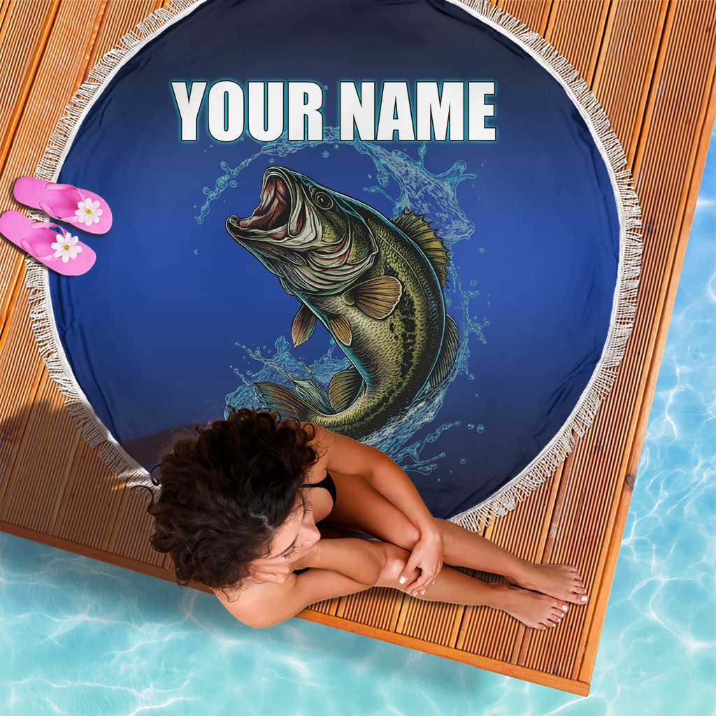 Custom Jumping Bass Fishing Beach Blanket with Water Splash and Lightning Background - Wonder Print Shop