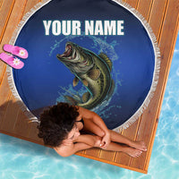 Custom Jumping Bass Fishing Beach Blanket with Water Splash and Lightning Background - Wonder Print Shop
