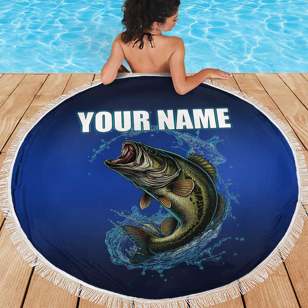 Custom Jumping Bass Fishing Beach Blanket with Water Splash and Lightning Background - Wonder Print Shop