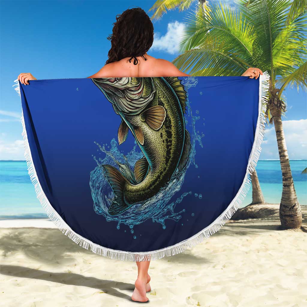 Custom Jumping Bass Fishing Beach Blanket with Water Splash and Lightning Background - Wonder Print Shop