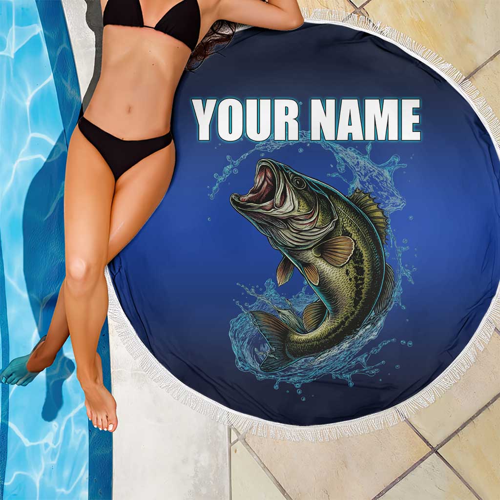 Custom Jumping Bass Fishing Beach Blanket with Water Splash and Lightning Background - Wonder Print Shop