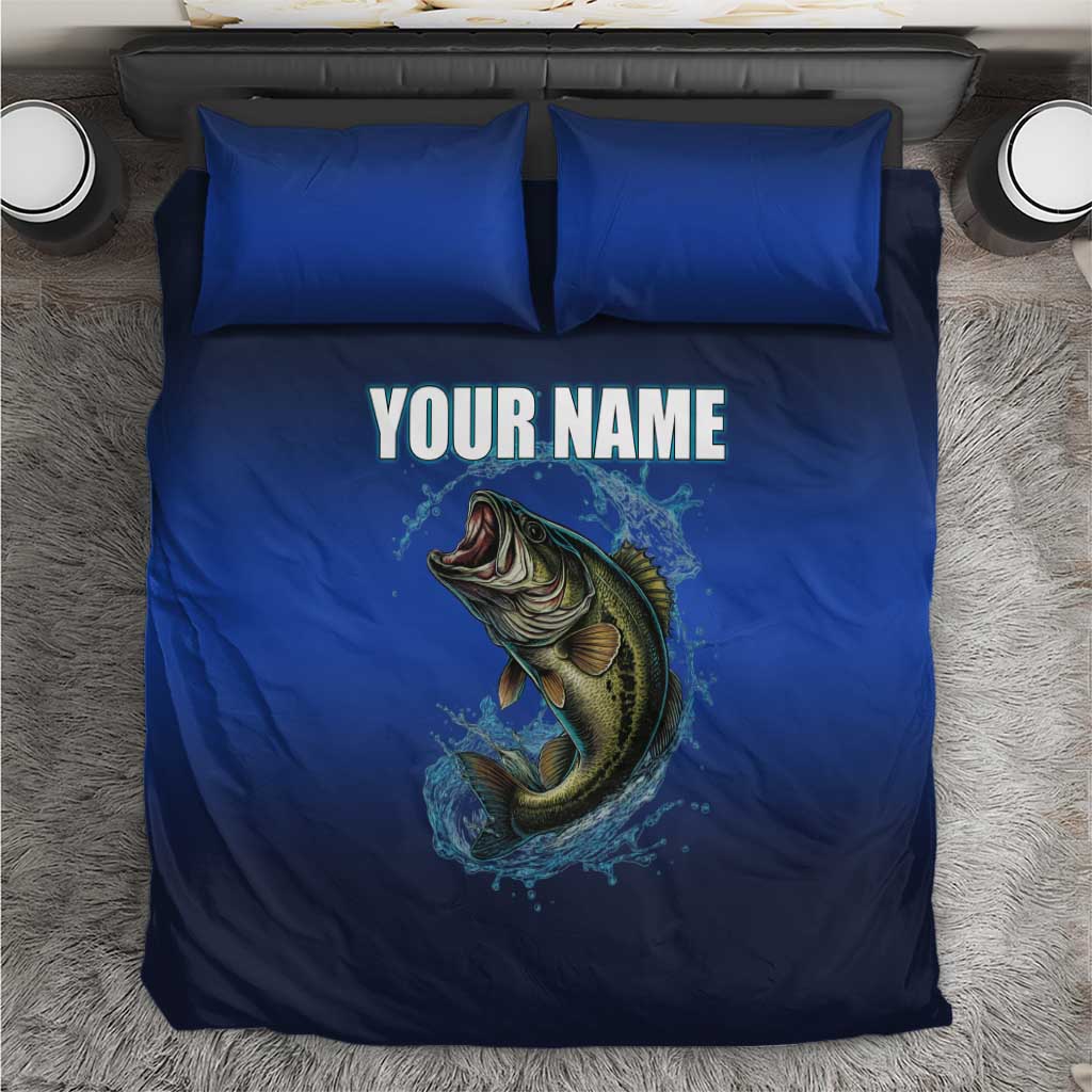 Custom Jumping Bass Fishing Bedding Set with Water Splash and Lightning Background - Wonder Print Shop
