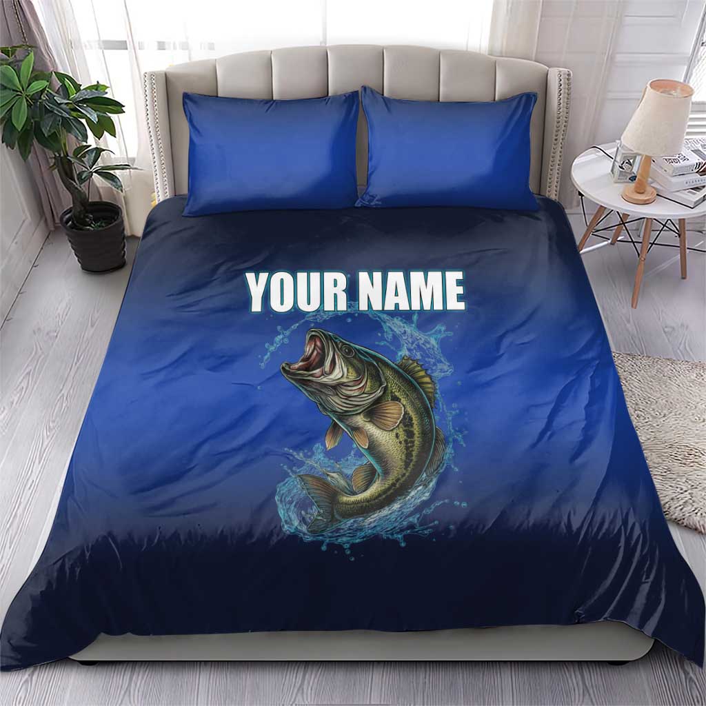 Custom Jumping Bass Fishing Bedding Set with Water Splash and Lightning Background - Wonder Print Shop