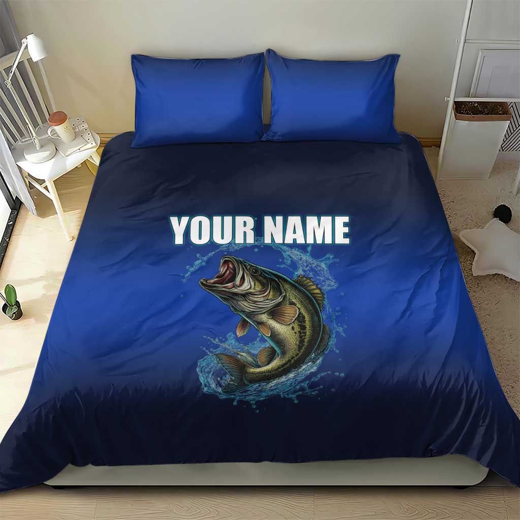 Custom Jumping Bass Fishing Bedding Set with Water Splash and Lightning Background - Wonder Print Shop