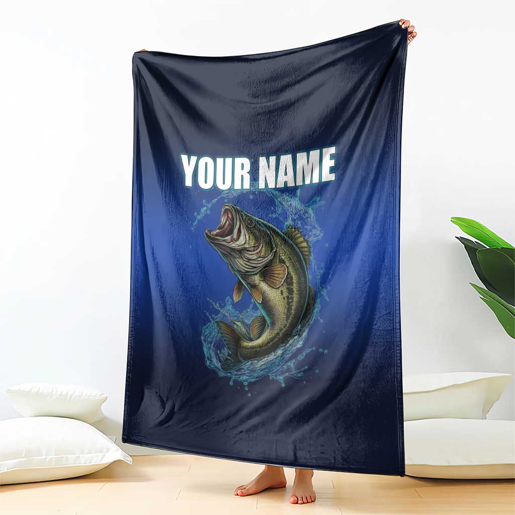 Custom Jumping Bass Fishing Blanket with Water Splash and Lightning Background - Wonder Print Shop