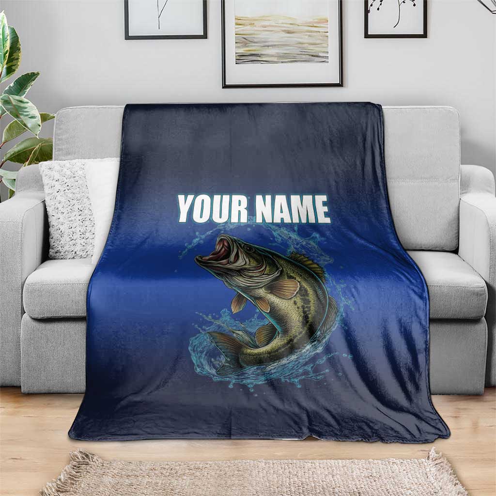 Custom Jumping Bass Fishing Blanket with Water Splash and Lightning Background - Wonder Print Shop