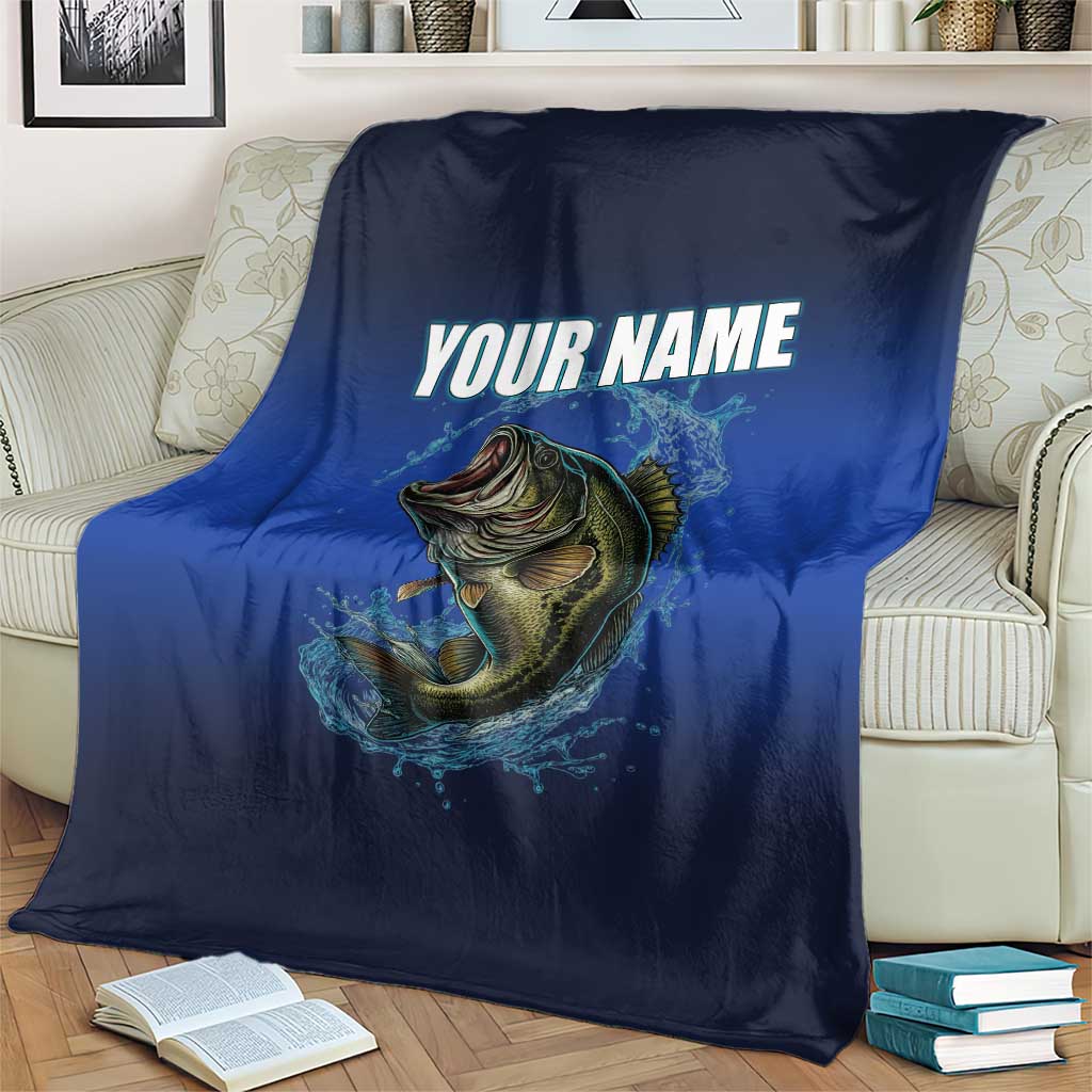 Custom Jumping Bass Fishing Blanket with Water Splash and Lightning Background - Wonder Print Shop