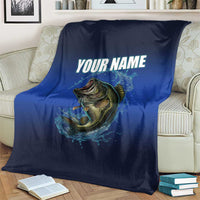 Custom Jumping Bass Fishing Blanket with Water Splash and Lightning Background - Wonder Print Shop