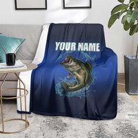 Custom Jumping Bass Fishing Blanket with Water Splash and Lightning Background - Wonder Print Shop