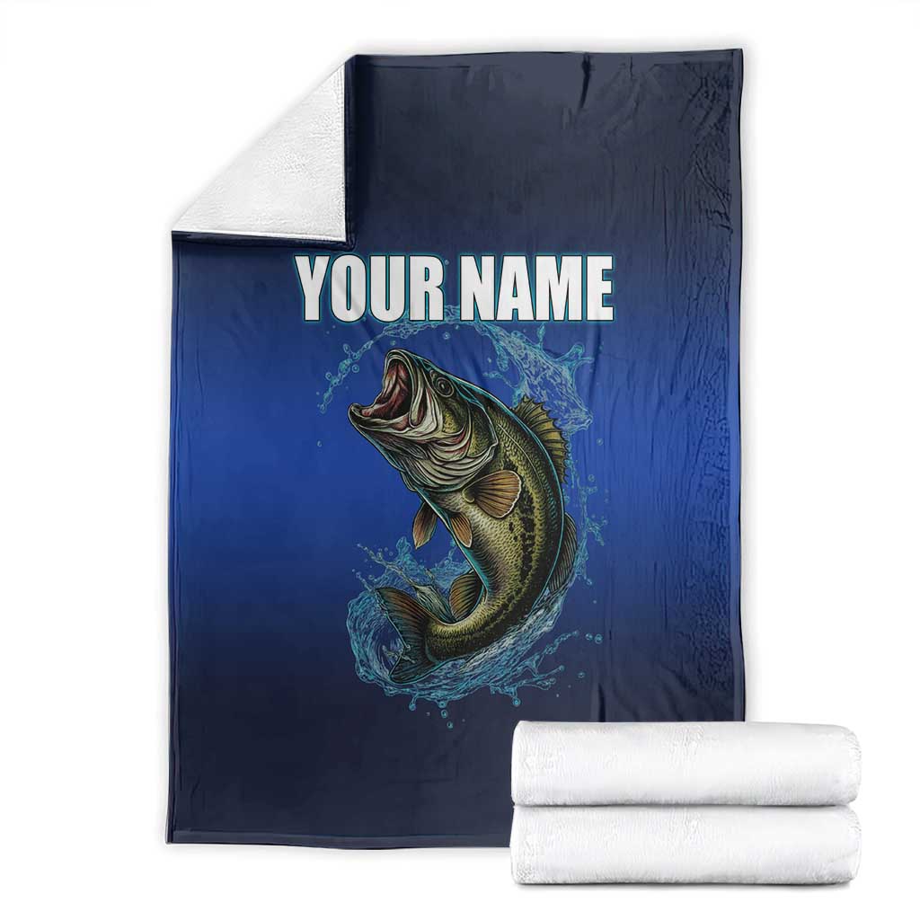 Custom Jumping Bass Fishing Blanket with Water Splash and Lightning Background - Wonder Print Shop