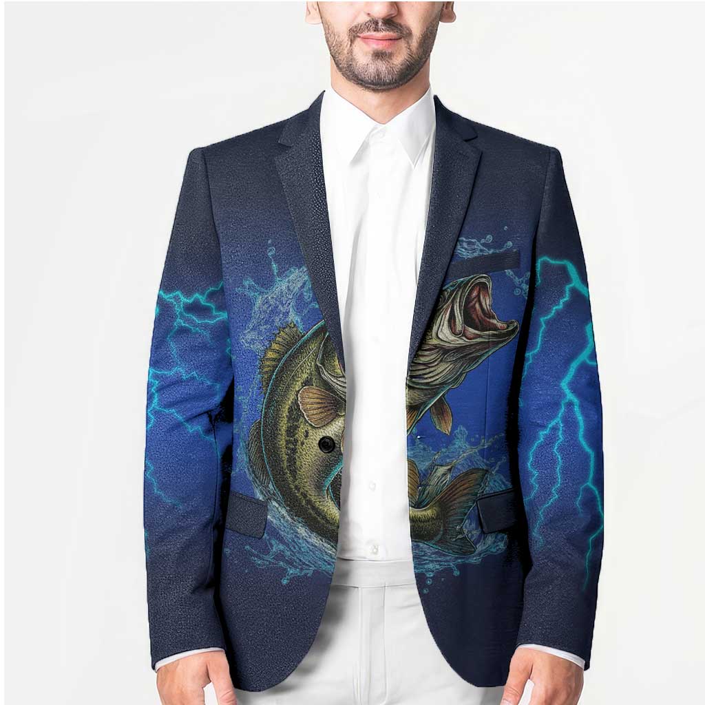 Custom Jumping Bass Fishing Blazer with Water Splash and Lightning Background - Wonder Print Shop