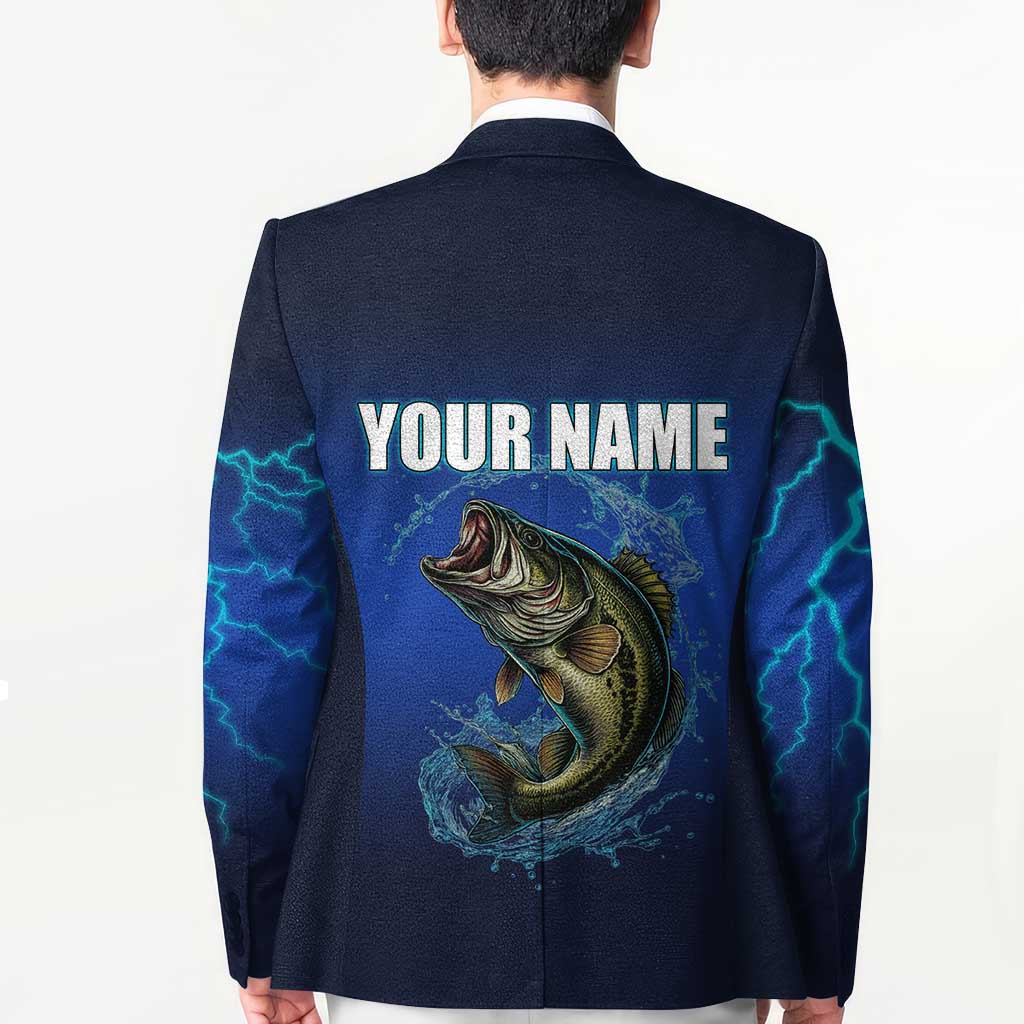 Custom Jumping Bass Fishing Blazer with Water Splash and Lightning Background - Wonder Print Shop
