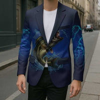 Custom Jumping Bass Fishing Blazer with Water Splash and Lightning Background - Wonder Print Shop