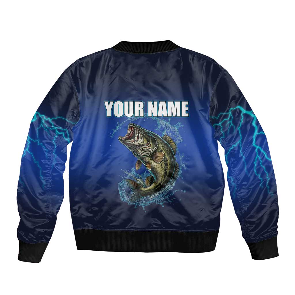 Custom Jumping Bass Fishing Bomber Jacket with Water Splash and Lightning Background - Wonder Print Shop