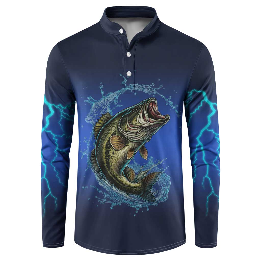 Custom Jumping Bass Fishing Button Sweatshirt with Water Splash and Lightning Background - Wonder Print Shop