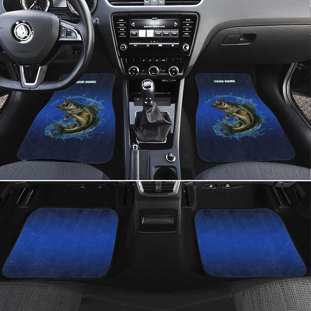 Custom Jumping Bass Fishing Car Mats with Water Splash and Lightning Background - Wonder Print Shop
