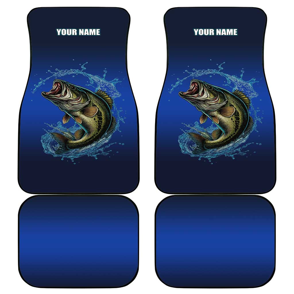 Custom Jumping Bass Fishing Car Mats with Water Splash and Lightning Background - Wonder Print Shop