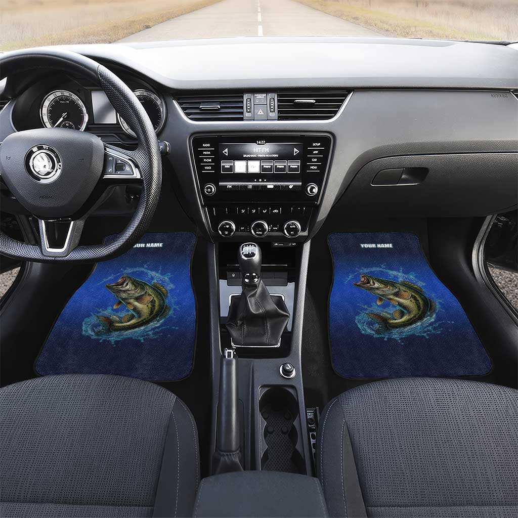 Custom Jumping Bass Fishing Car Mats with Water Splash and Lightning Background - Wonder Print Shop