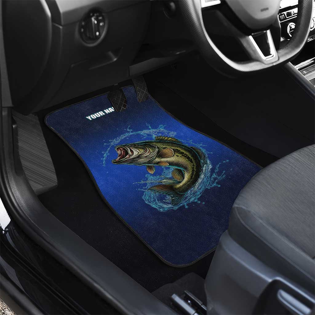 Custom Jumping Bass Fishing Car Mats with Water Splash and Lightning Background - Wonder Print Shop