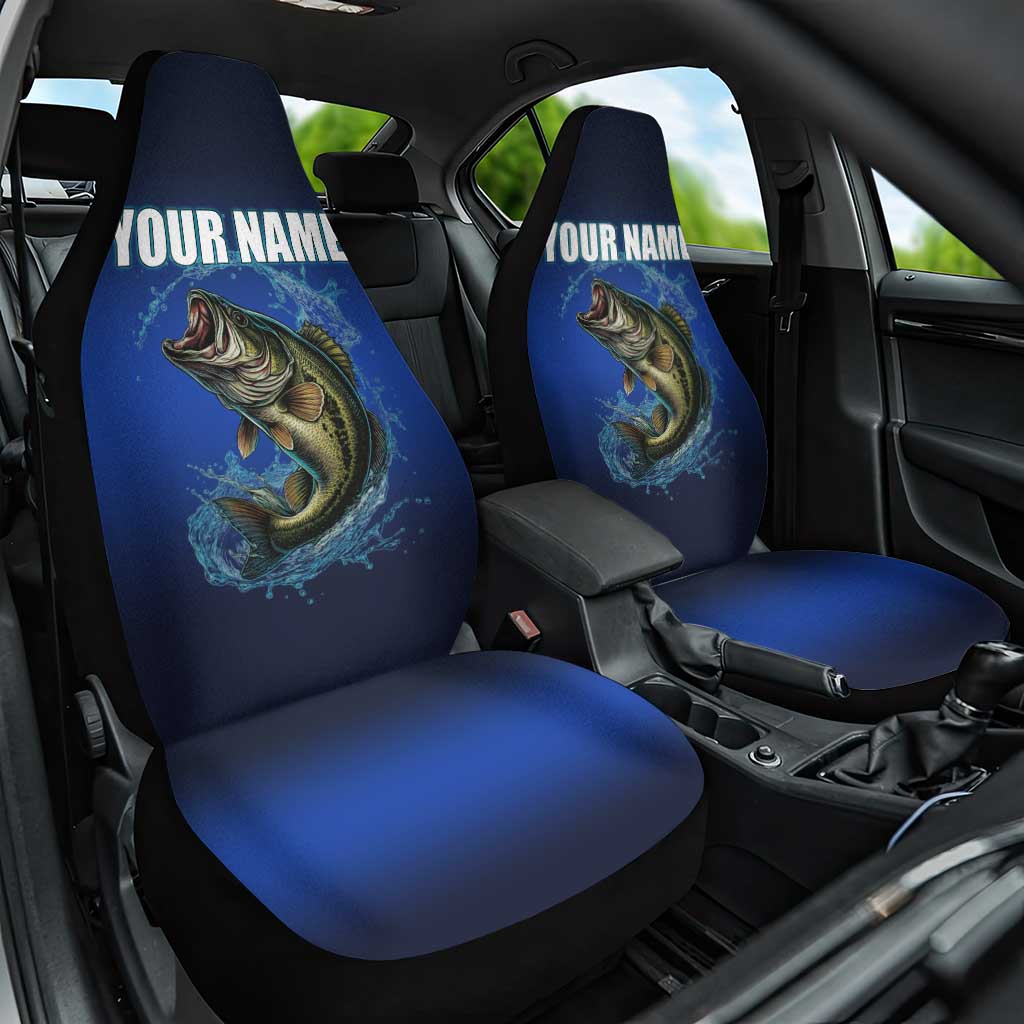 Custom Jumping Bass Fishing Car Seat Cover with Water Splash and Lightning Background - Wonder Print Shop