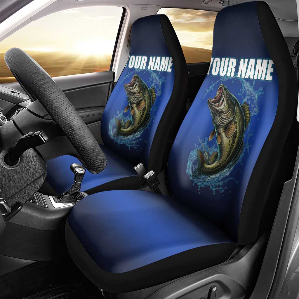 Custom Jumping Bass Fishing Car Seat Cover with Water Splash and Lightning Background - Wonder Print Shop