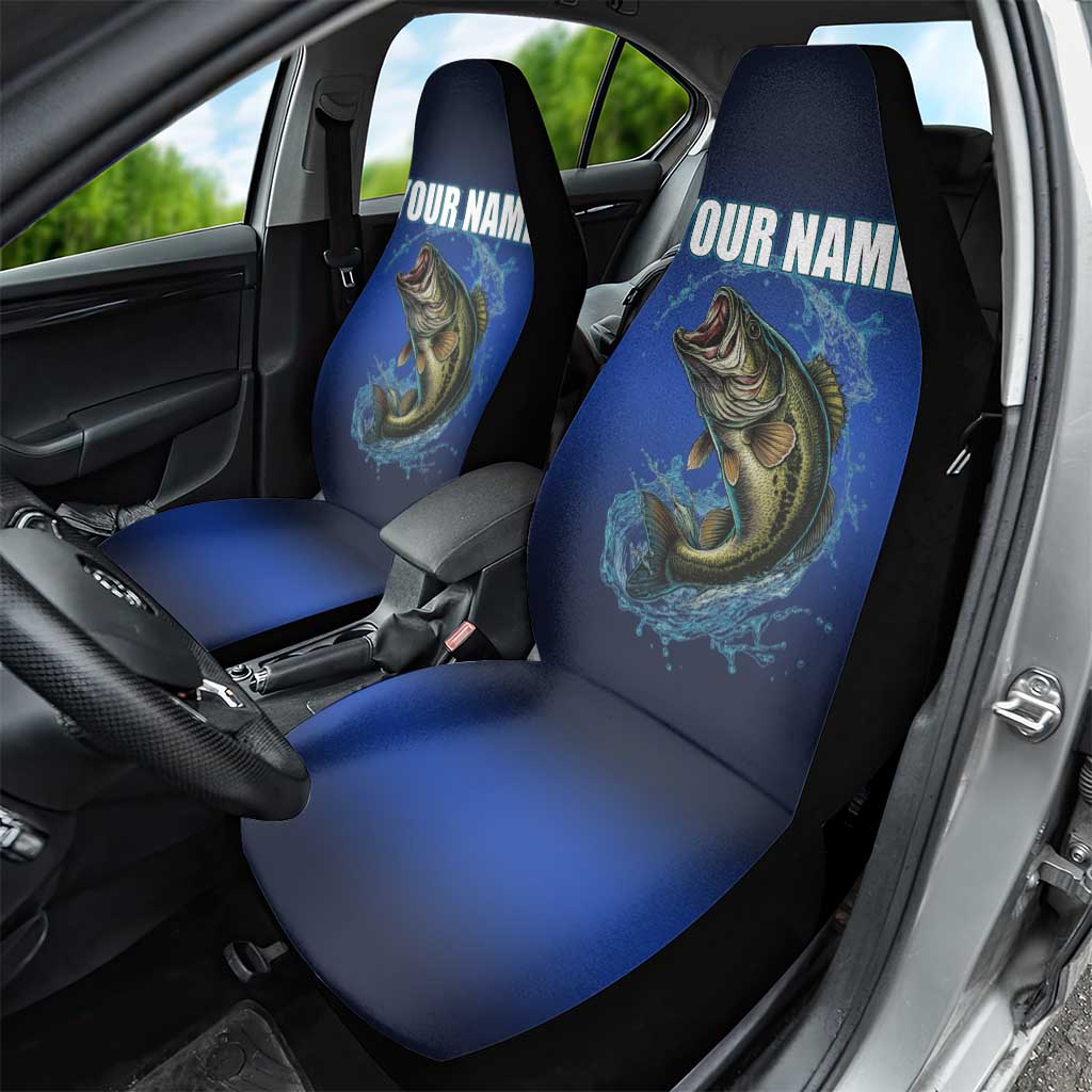 Custom Jumping Bass Fishing Car Seat Cover with Water Splash and Lightning Background - Wonder Print Shop