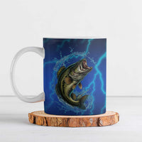 Custom Jumping Bass Fishing Ceramic Mug with Water Splash and Lightning Background - Wonder Print Shop