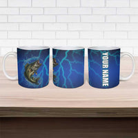 Custom Jumping Bass Fishing Ceramic Mug with Water Splash and Lightning Background - Wonder Print Shop