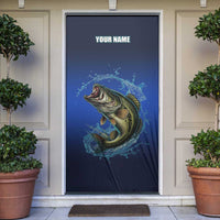 Custom Jumping Bass Fishing Door Cover with Water Splash and Lightning Background - Wonder Print Shop