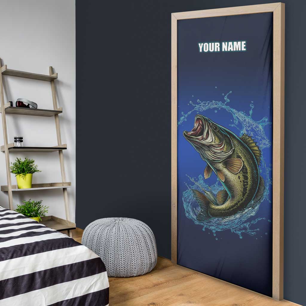 Custom Jumping Bass Fishing Door Cover with Water Splash and Lightning Background - Wonder Print Shop