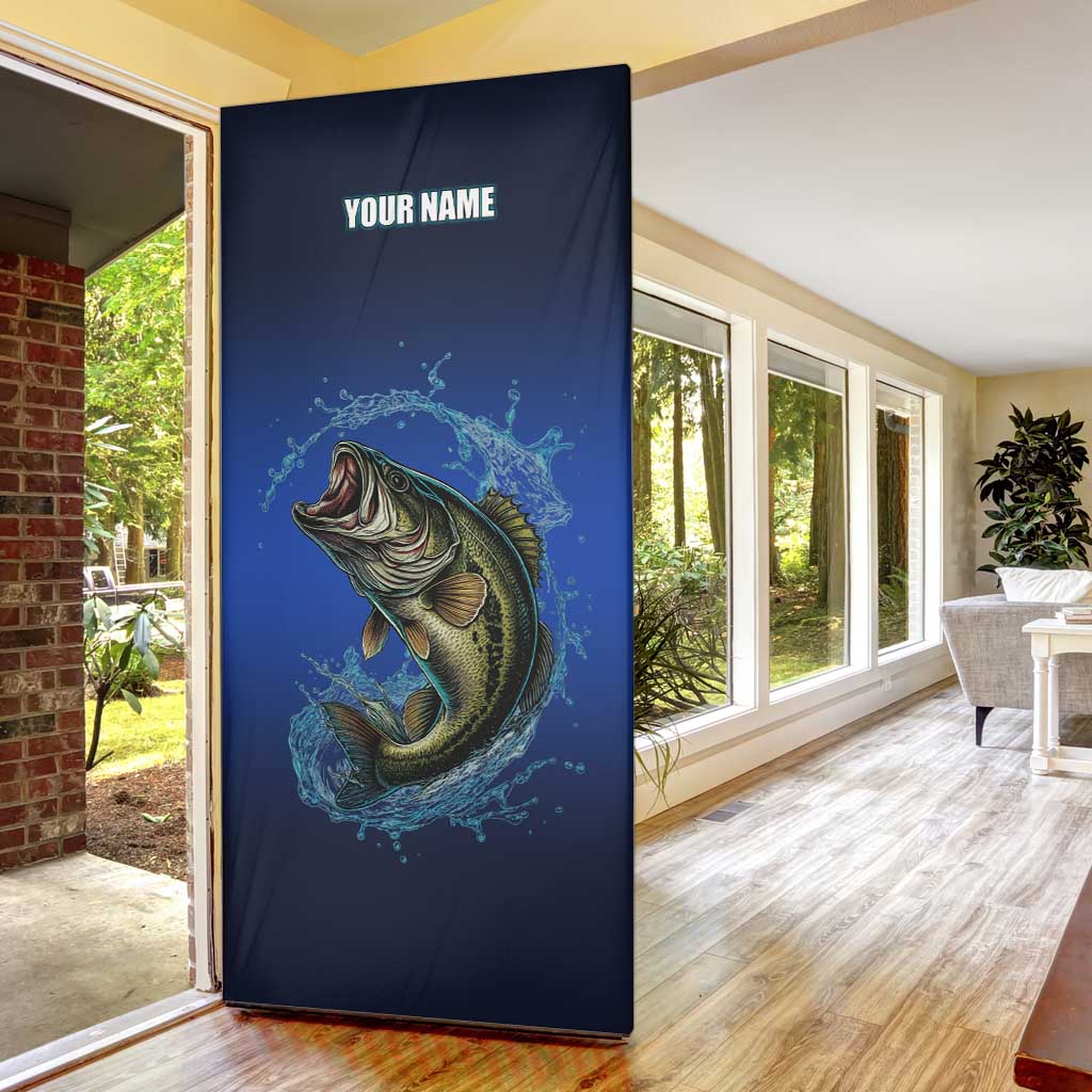 Custom Jumping Bass Fishing Door Cover with Water Splash and Lightning Background - Wonder Print Shop