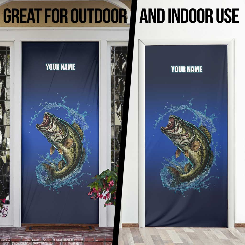 Custom Jumping Bass Fishing Door Cover with Water Splash and Lightning Background - Wonder Print Shop