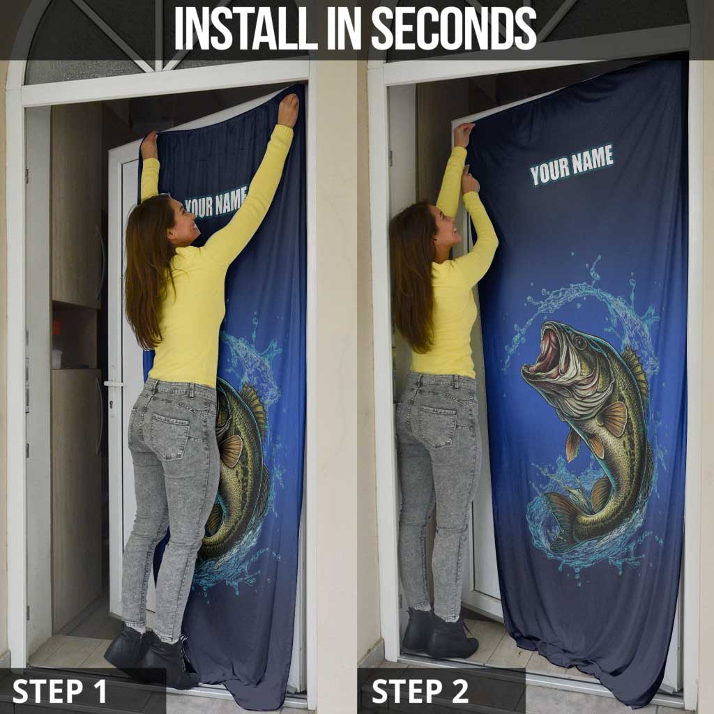 Custom Jumping Bass Fishing Door Cover with Water Splash and Lightning Background - Wonder Print Shop