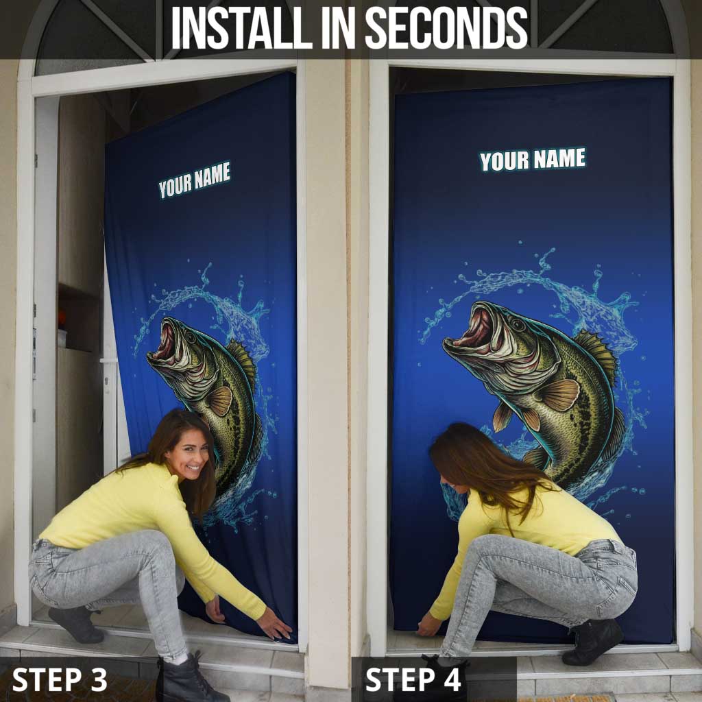 Custom Jumping Bass Fishing Door Cover with Water Splash and Lightning Background - Wonder Print Shop