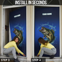 Custom Jumping Bass Fishing Door Cover with Water Splash and Lightning Background - Wonder Print Shop