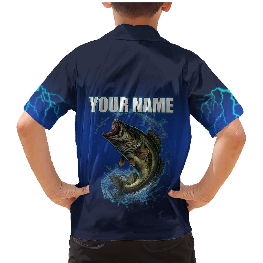 Custom Jumping Bass Fishing Family Matching Mermaid Dress and Hawaiian Shirt with Water Splash and Lightning Background - Wonder Print Shop