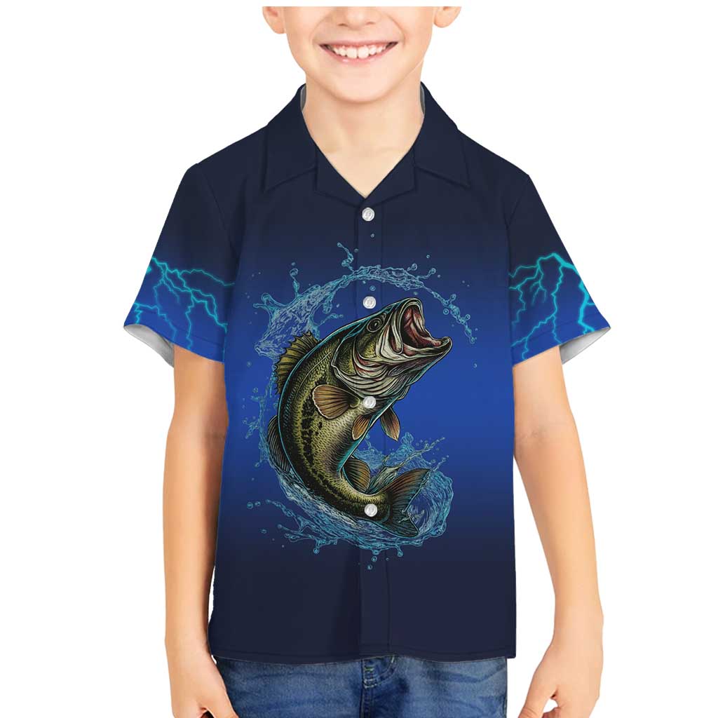 Custom Jumping Bass Fishing Family Matching Mermaid Dress and Hawaiian Shirt with Water Splash and Lightning Background - Wonder Print Shop