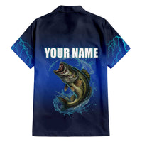 Custom Jumping Bass Fishing Family Matching Off The Shoulder Long Sleeve Dress and Hawaiian Shirt with Water Splash and Lightning Background - Wonder Print Shop