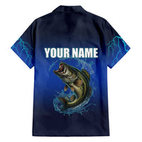 Custom Jumping Bass Fishing Family Matching Off Shoulder Maxi Dress and Hawaiian Shirt with Water Splash and Lightning Background - Wonder Print Shop