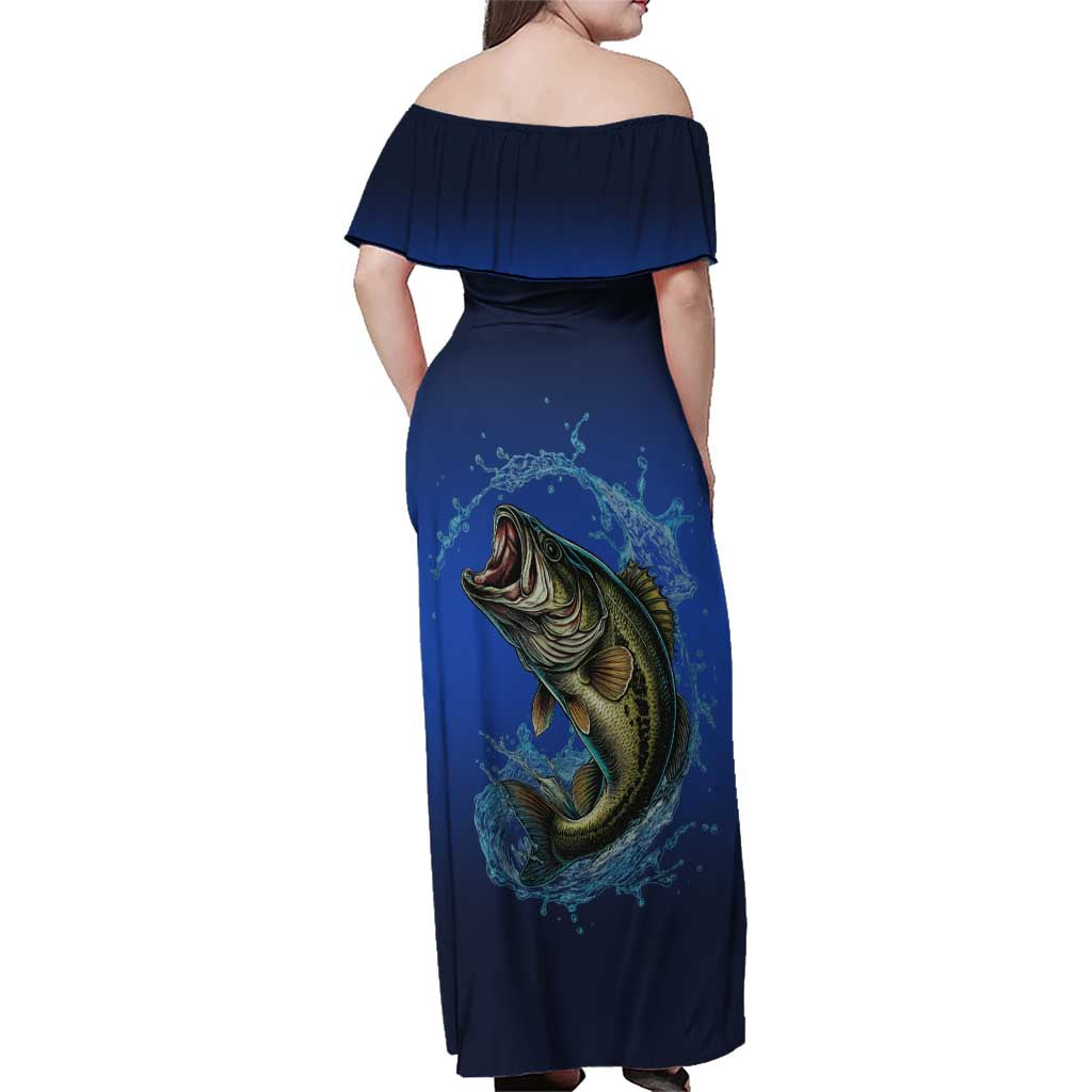 Custom Jumping Bass Fishing Family Matching Off Shoulder Maxi Dress and Hawaiian Shirt with Water Splash and Lightning Background - Wonder Print Shop