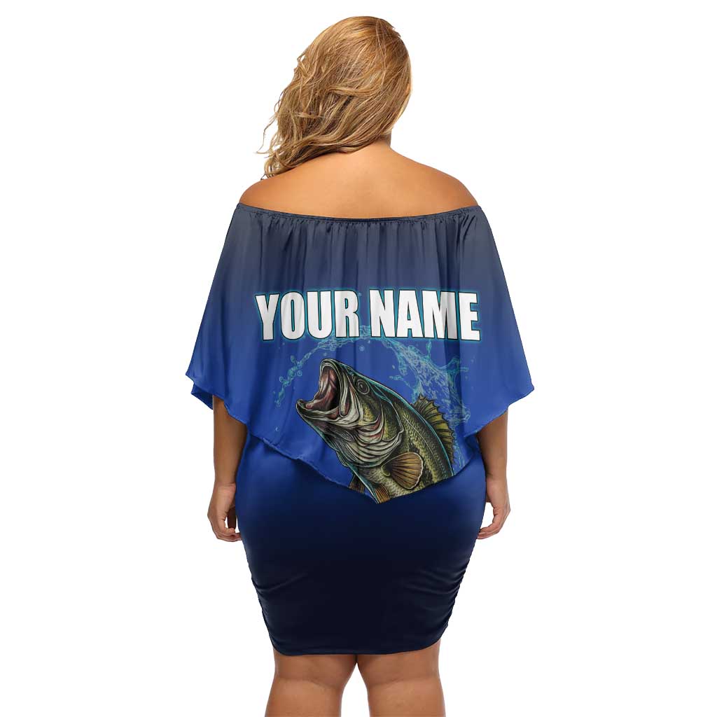 Custom Jumping Bass Fishing Family Matching Off Shoulder Short Dress and Hawaiian Shirt with Water Splash and Lightning Background - Wonder Print Shop