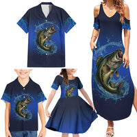 Custom Jumping Bass Fishing Family Matching Summer Maxi Dress and Hawaiian Shirt with Water Splash and Lightning Background - Wonder Print Shop