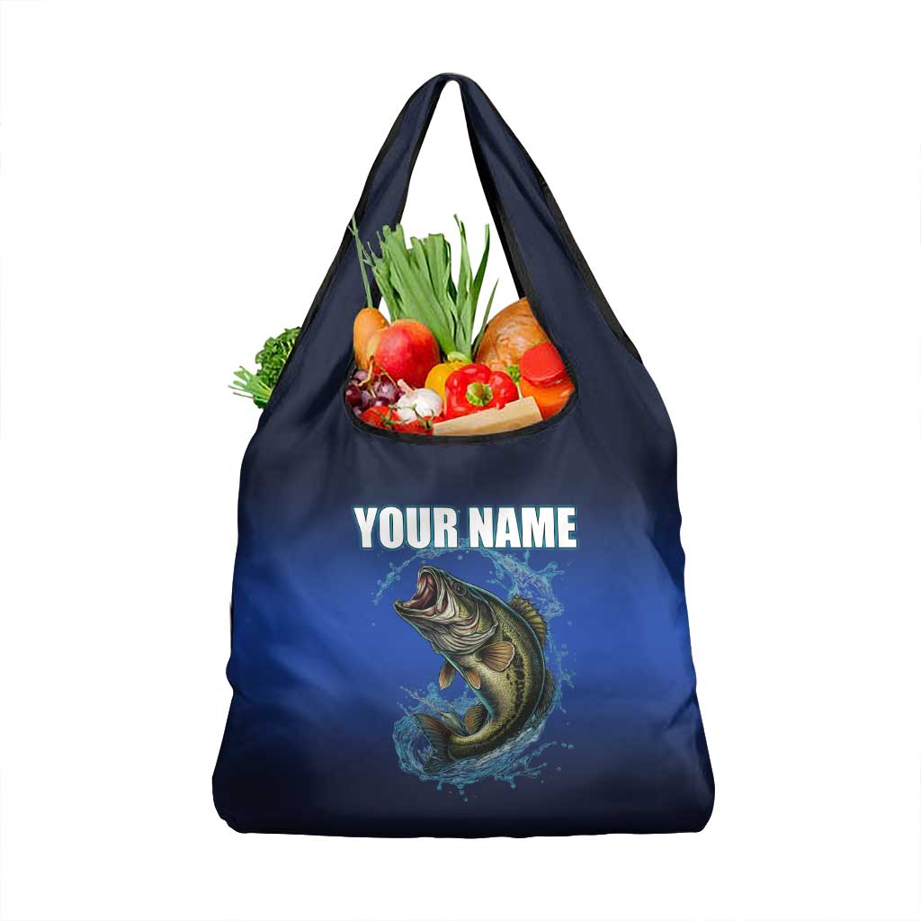 Custom Jumping Bass Fishing Grocery Bag with Water Splash and Lightning Background - Wonder Print Shop