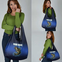 Custom Jumping Bass Fishing Grocery Bag with Water Splash and Lightning Background - Wonder Print Shop