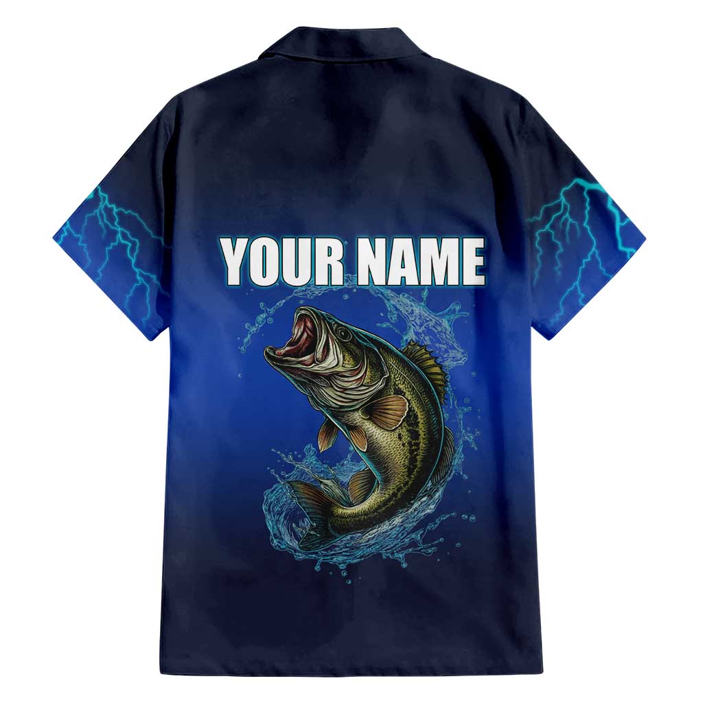 Custom Jumping Bass Fishing Hawaiian Shirt with Water Splash and Lightning Background - Wonder Print Shop