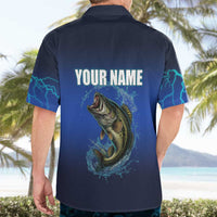 Custom Jumping Bass Fishing Hawaiian Shirt with Water Splash and Lightning Background - Wonder Print Shop