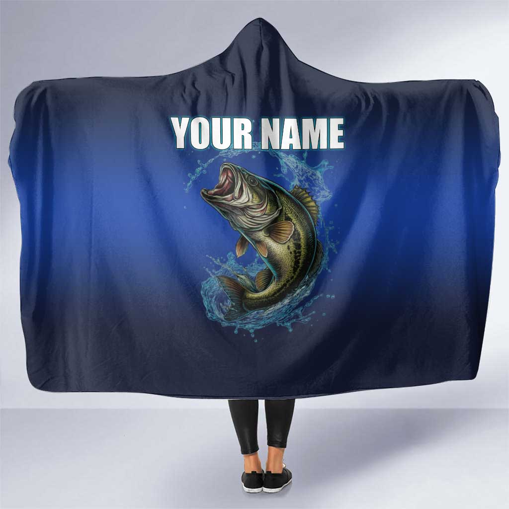 Custom Jumping Bass Fishing Hooded Blanket with Water Splash and Lightning Background - Wonder Print Shop