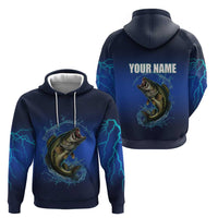 Custom Jumping Bass Fishing Hoodie with Water Splash and Lightning Background - Wonder Print Shop