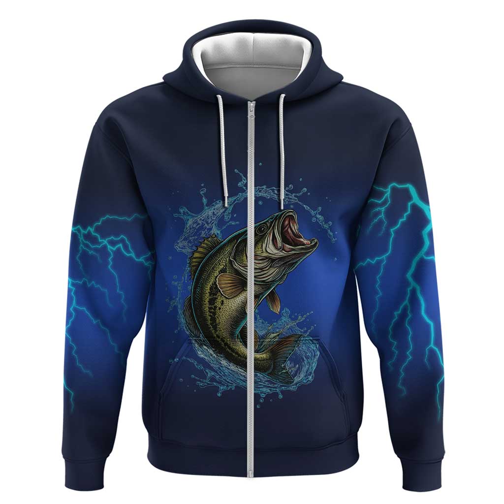 Custom Jumping Bass Fishing Hoodie with Water Splash and Lightning Background - Wonder Print Shop