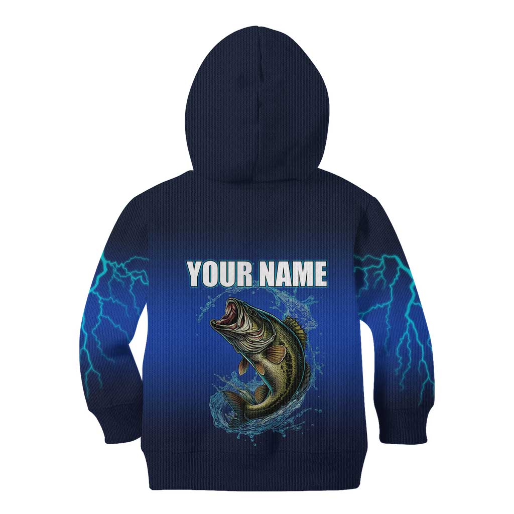 Custom Jumping Bass Fishing Kid Hoodie with Water Splash and Lightning Background - Wonder Print Shop